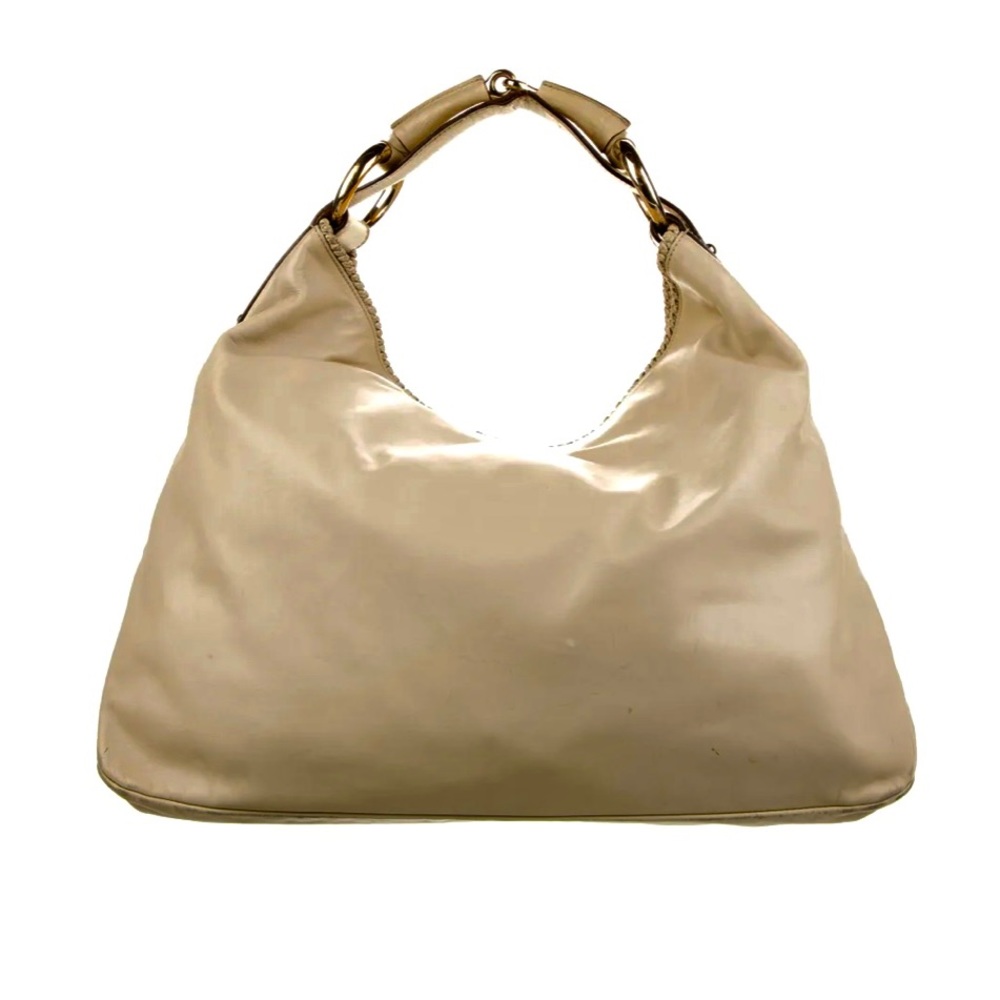 Authentic Gucci large Horsebit hobo bag cream leather
